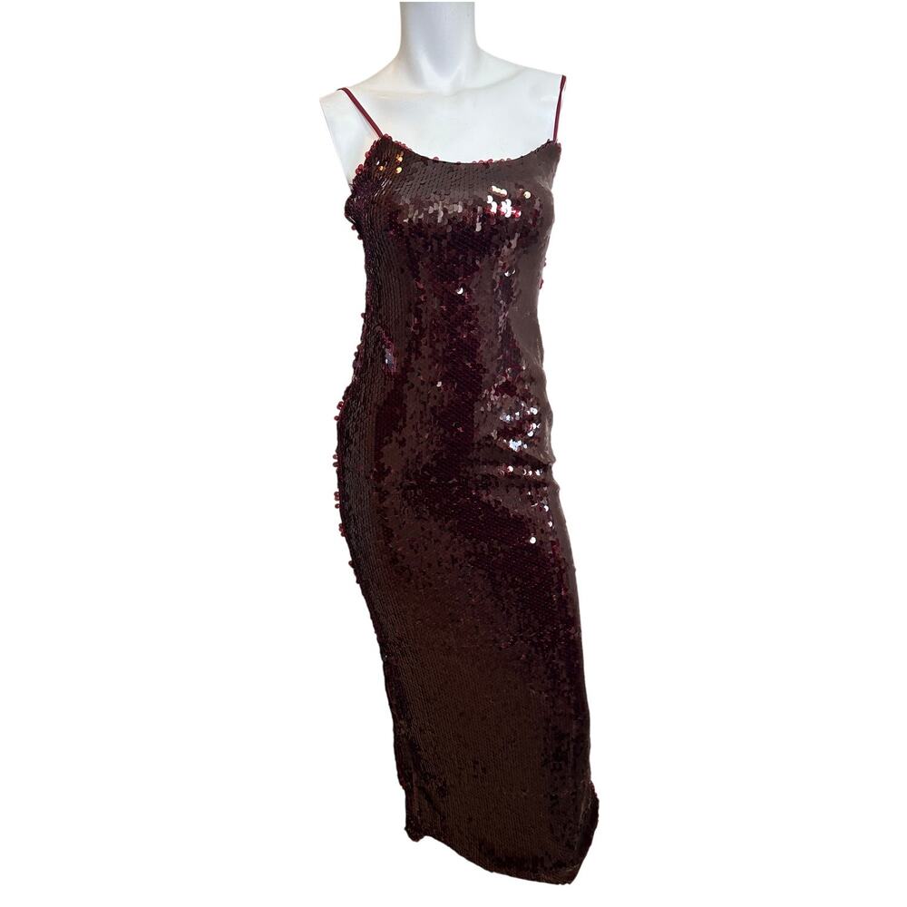 Runaway The Label Burgundy Sequin Midi Dress Revolve NWT Side Slit S US 4 - Picture 2 of 13